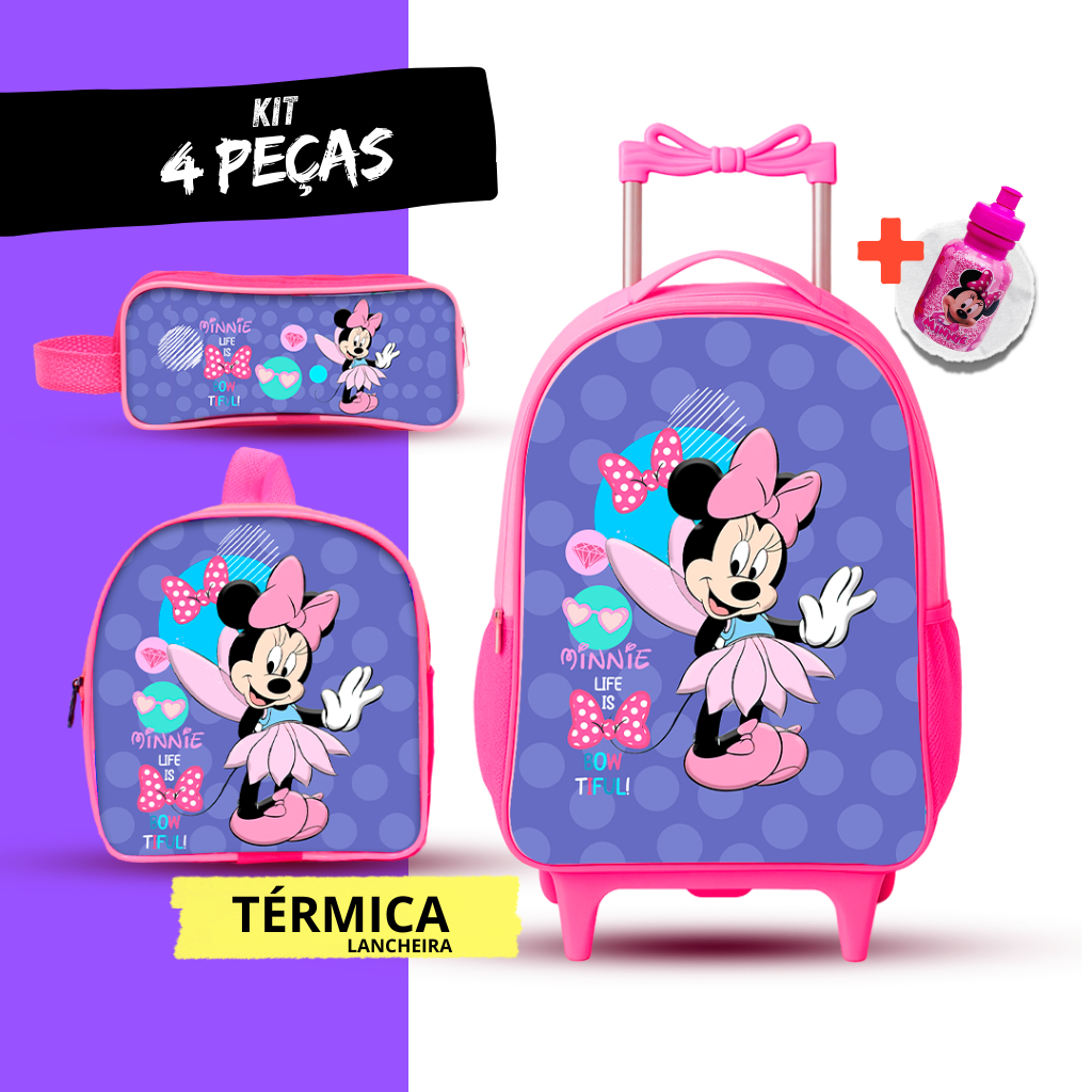 Kit Mochila Escolar Minnie + Lancheira Térmica + Estojo em Oferta na Shopee