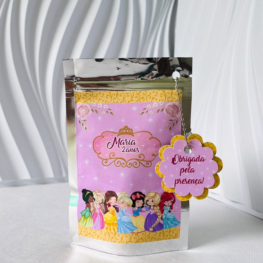 Saquinho Metalizado Ziplock Princesas Personalizado | Lembrancinha de Festa | Aniversário Infantil
