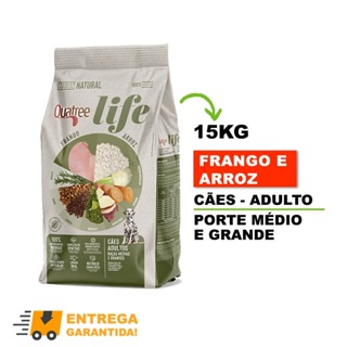 Ração Natural Quatree Life Para Cães Adultos porte Médio e Grande sabor frango e arroz 15kg em Oferta na Shopee