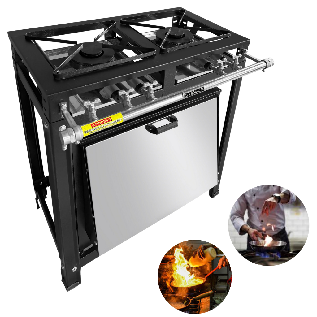 Fogão Industrial 2 Bocas 30x30 Baixa Pressão com Forno 60L Inox