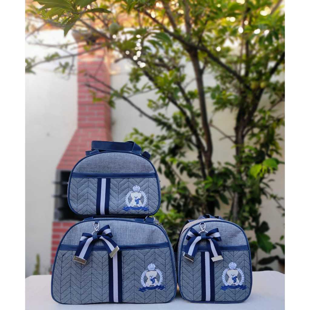 kit de bolsa Maternidade e Mochila Jeans (3 Peças)