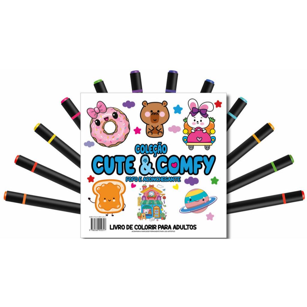 Cute & Comfy Coloring Book for Adults - Fofo e Aconchegante - Livro de Colorir Adulto + 12 Canetas em Oferta na Shopee