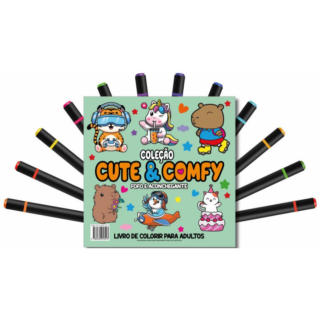 Cute & Comfy Coloring Book for Adults - Fofo e Aconchegante - Livro de Colorir Adulto + 12 Canetas em Oferta na Shopee