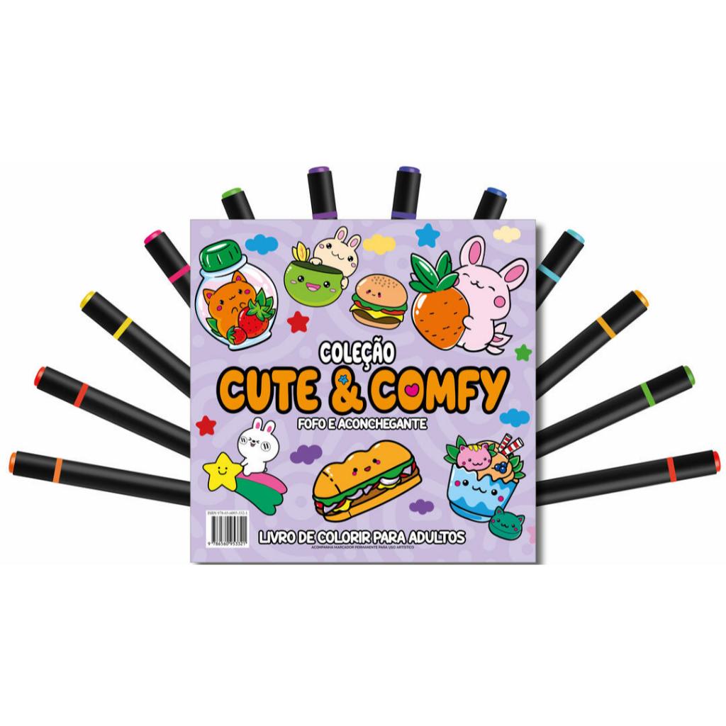 Cute & Comfy Coloring Book for Adults - Fofo e Aconchegante - Livro de Colorir Adulto + 12 Canetas em Oferta na Shopee