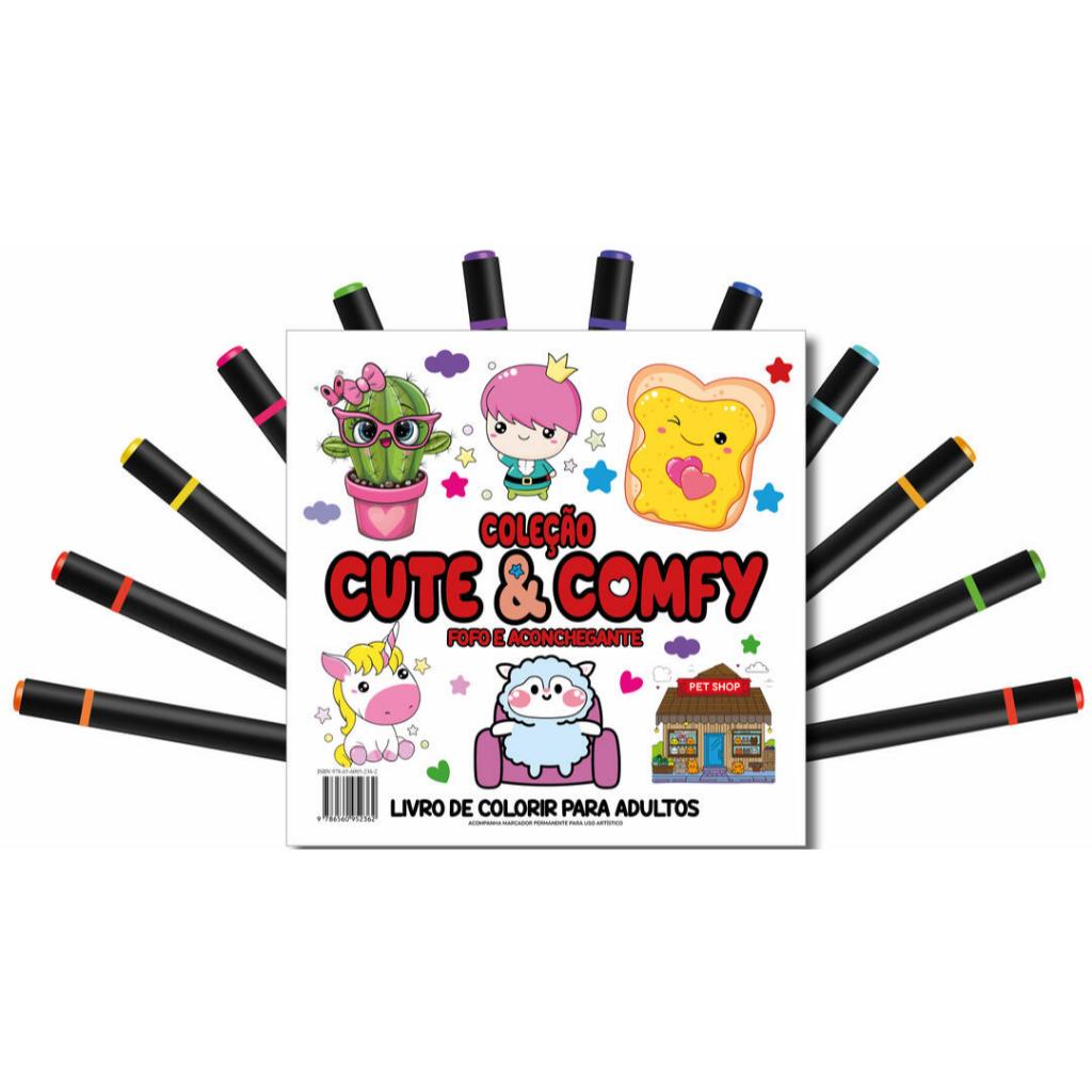 Cute & Comfy Coloring Book for Adults - Fofo e Aconchegante - Livro de Colorir Adulto + 12 Canetas em Oferta na Shopee