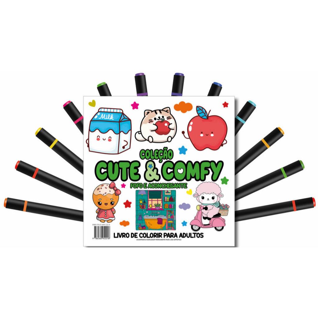 Cute & Comfy Coloring Book for Adults - Fofo e Aconchegante - Livro de Colorir Adulto + 12 Canetas em Oferta na Shopee
