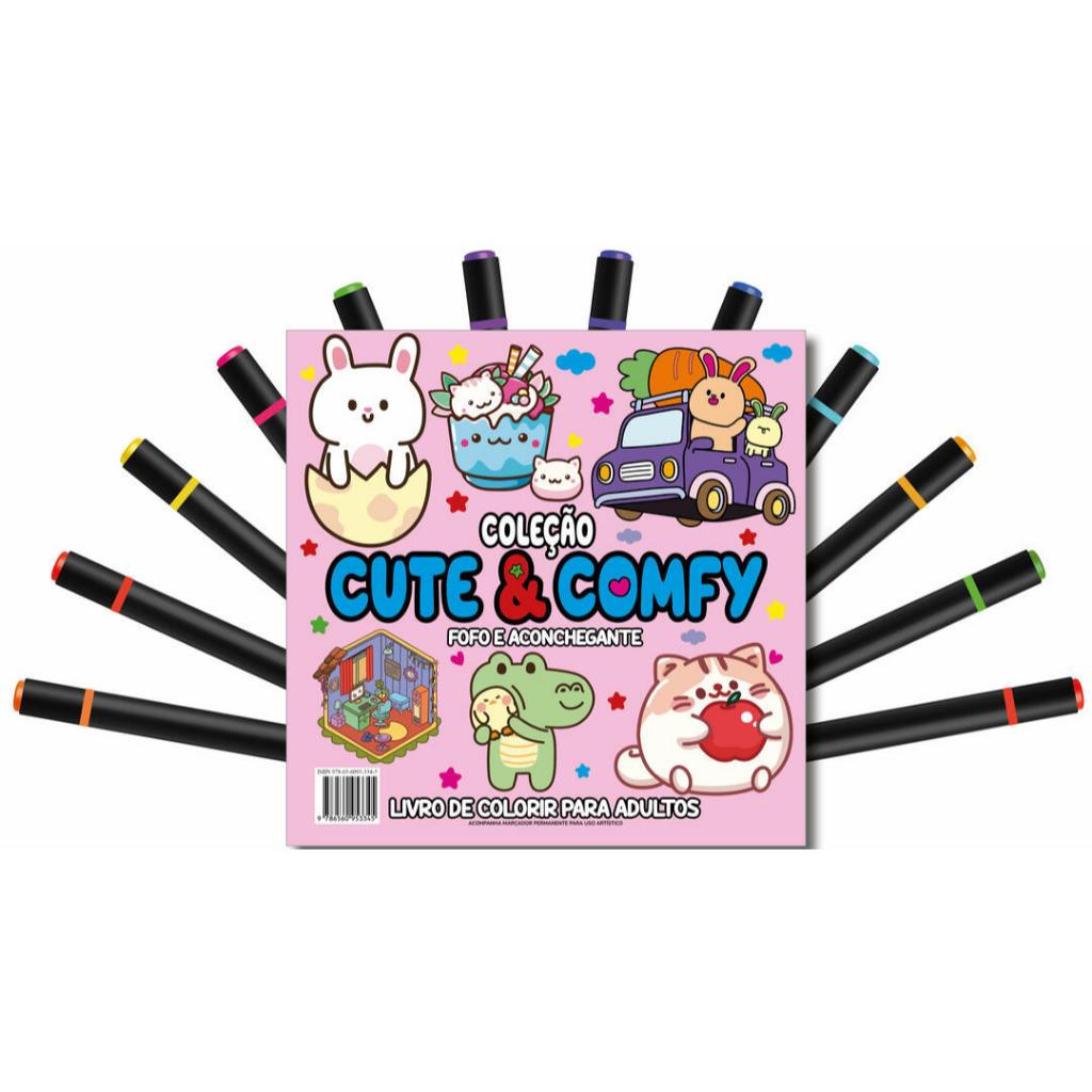 Cute & Comfy Coloring Book for Adults - Fofo e Aconchegante - Livro de Colorir Adulto + 12 Canetas em Oferta na Shopee