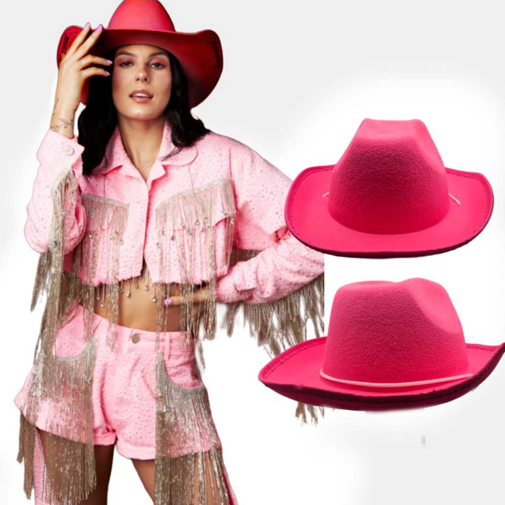 Chapéu Premium Cowboy Rosa Boiadeira Ana Castela Fantasia Country Rodeio Festa Halloween Barbie
