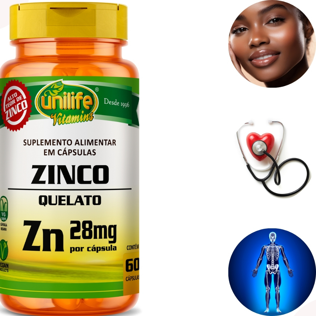 Zinco Quelato 60 capsulas Vegano Puro Sem Sabor Antioxidante - Unilife