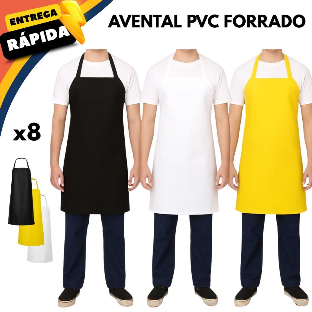 Kit 8 Avental Forrado Resistente PVC Impermeável Multiuso Limpeza Churrasco