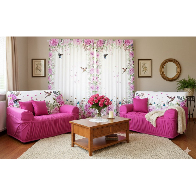 Kit Com Cortina Mais Capa De Sofá Estampada 28 Elástico Em Malha Promoção Oi Oi