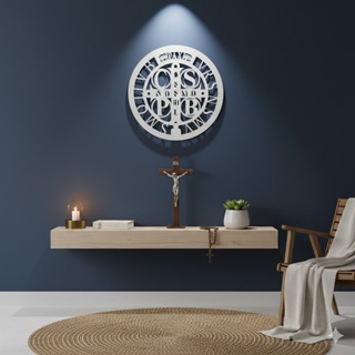 Mandala Medalha de São Bento em MDF Vazado 60x60cm Quadro Decorativo Decoração QD_0130 em Oferta na Shopee