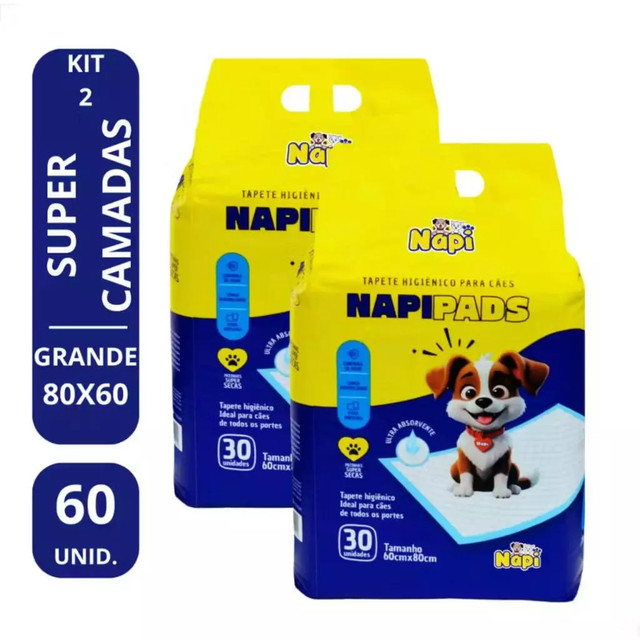 Kit 2 Tapetes Higiênicos Alta Absorção Cachorro 80x60 60Un