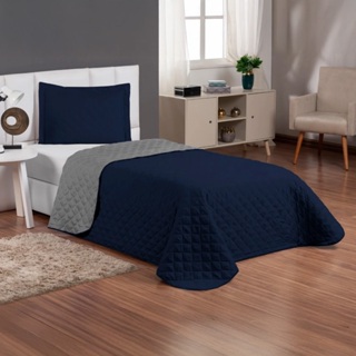 Kit Colcha Cobre Leito Infantil Menino Solteiro Com Viés 2 Peças Dupla Face azul em Oferta na Shopee