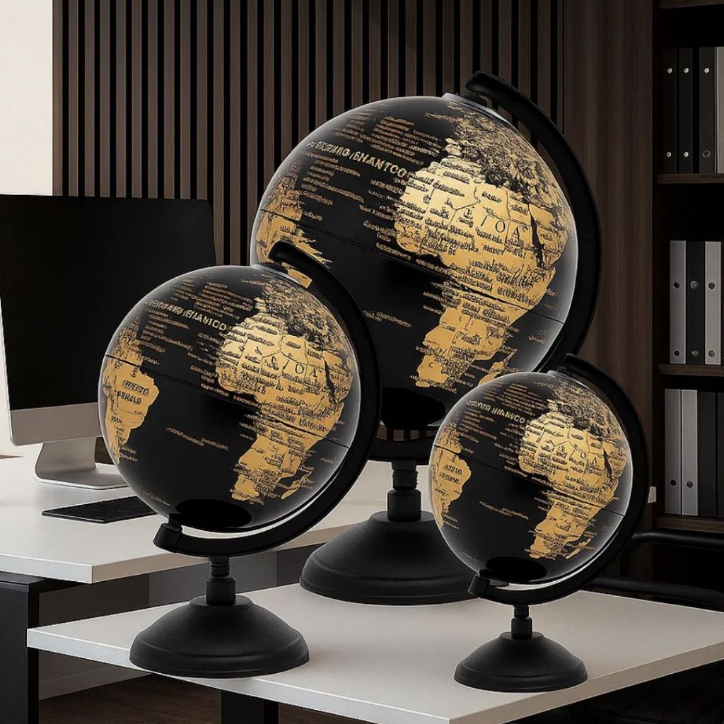 Globo Terrestre Escolar Giratório P/ Mesa Dourado  Vencedor em Oferta na Shopee