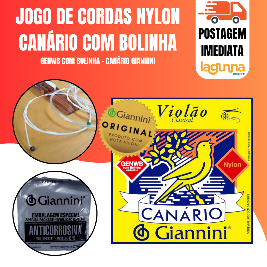 Imagem Jogo De Corda Violão - Giannini Canário - Nylon Com Bolinha
