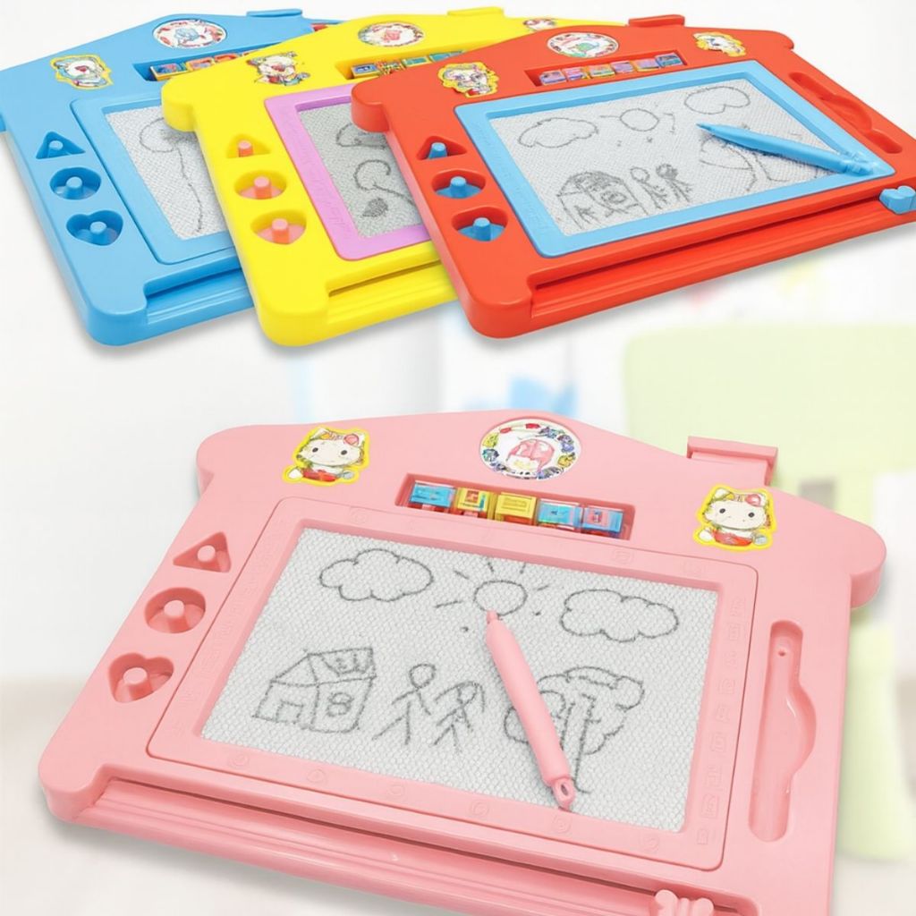 Lousa Mágica Colorida Infantil Caneta Magnética e Carimbos Joguinho Labirinto Relógio em Oferta na Shopee