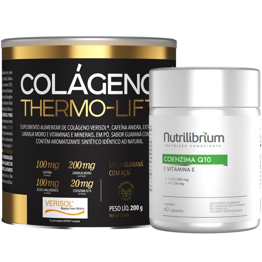 Colágeno Verisol Hidrolisado Thermo Lift 200g + Coenzima Q10 Gold 60 Caps em Oferta na Shopee