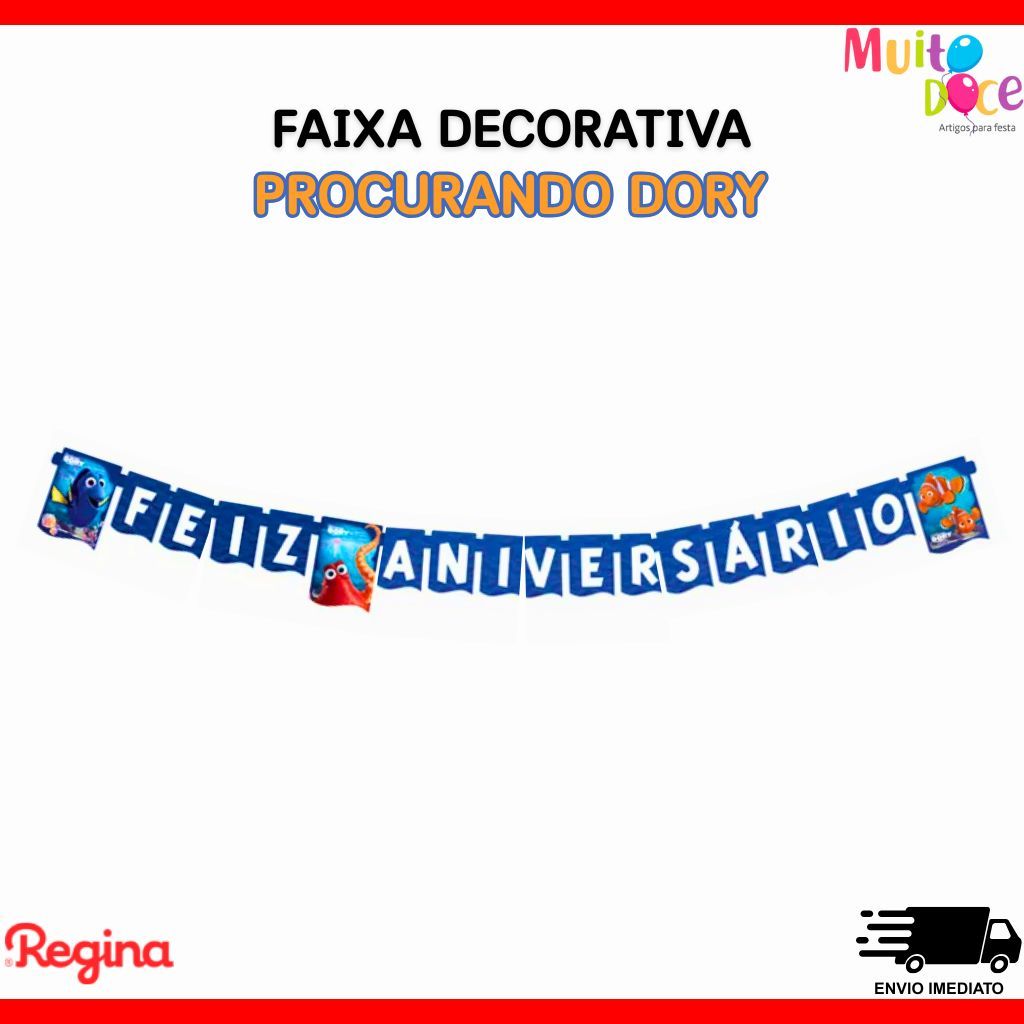 Faixa Feliz Aniversário Procurando Dory  Nemo - Faixa Decorativa Para Festa Temática Mesa Parede