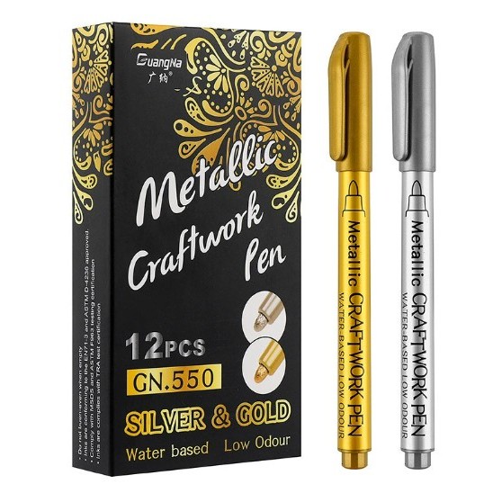 Canetas Metálicas Prata e Dourada para Papelaria e Artesanato Uso Escolar/Profissional/Artístico