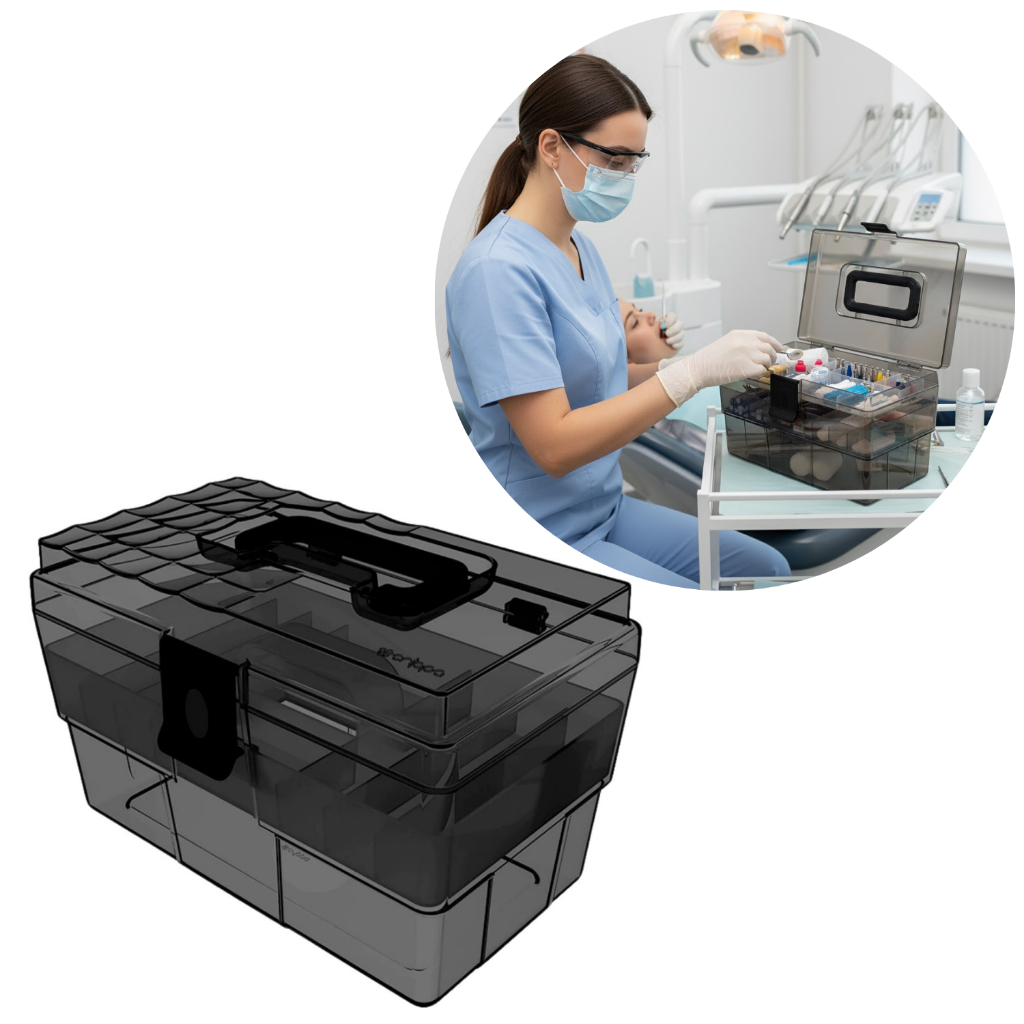 Maleta Organizadora Para Medicamentos, Maquiagem  Ou Odontológica Fume Com Acessórios Preto em Oferta na Shopee