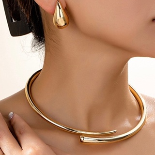Conjunto Feminino Luxo Colar e Brinco Gota Dourado Prateado Moderno Não Desbota em Oferta na Shopee