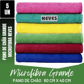 Kit C/ 5 - Pano De Chão Microfibra Gigante 60x40cm - Neves - Multiuso - Limpeza Geral - Multicores em Oferta na Shopee