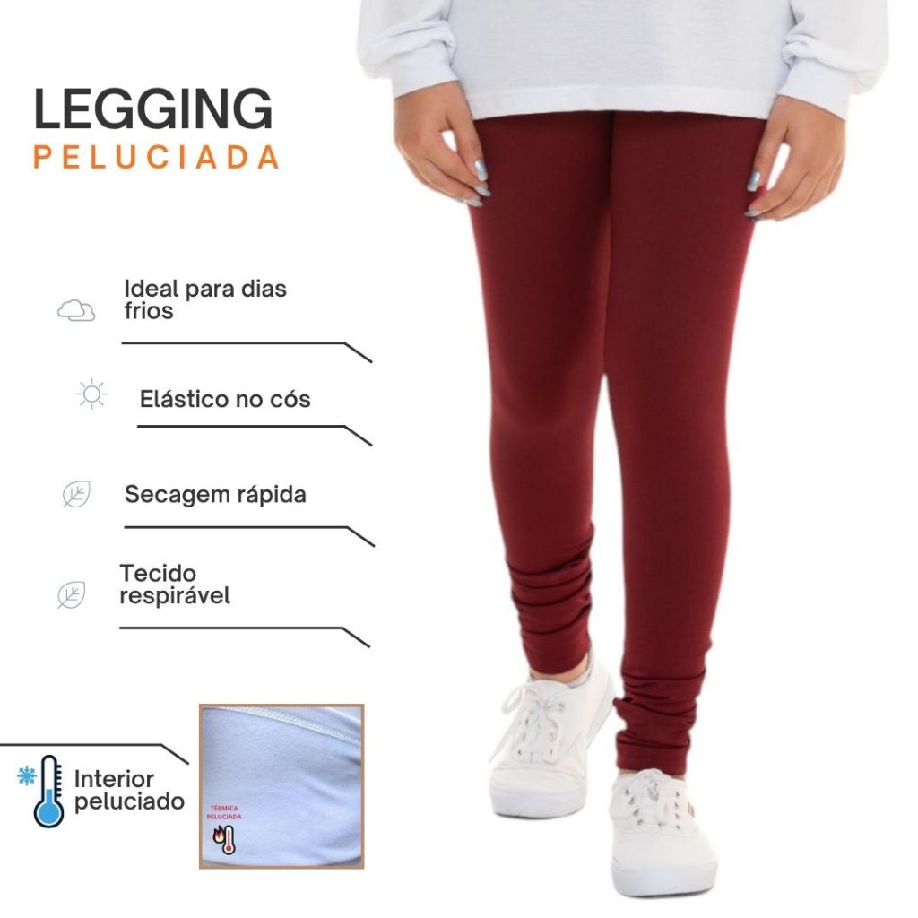 Calça Legging Juvenil Menina Feminina Suplex Peluciado Zero Transparência Cintura Alta Térmica