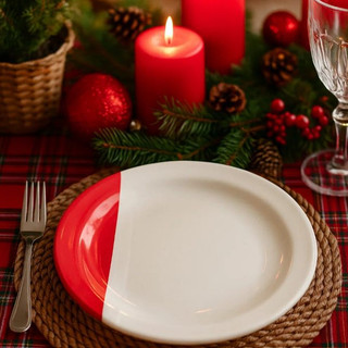 Kit 6 Pratos Rasos Para Decoração de Natal | Jogo de Jantar Vermelho Natal 6 Pçs | Enfeite Natal