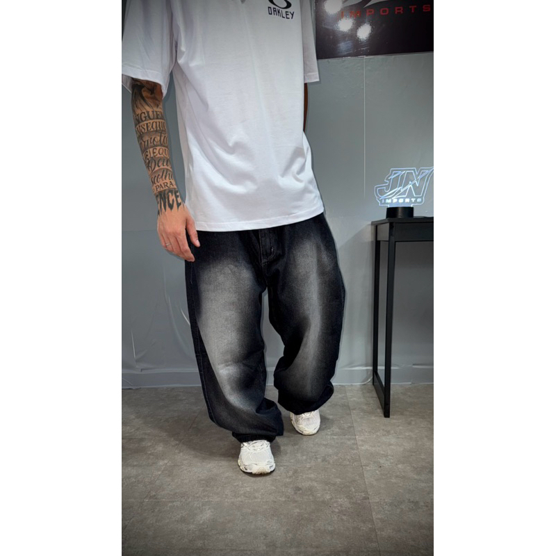 Calça Jeans-Preto Dazzling Larga Balão Diferenciada Sportlife em Oferta na Shopee