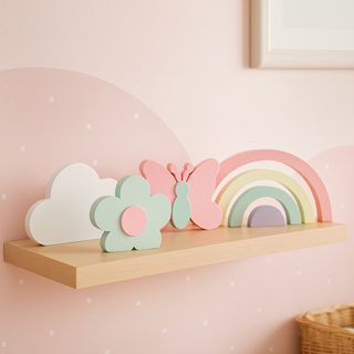 Kit Enfeites Mesa Decorativos MDF Arco-Íris Coração Sol Flor Borboleta Nuvem Prateleira Quarto Bebê Infantil em Oferta na Shopee