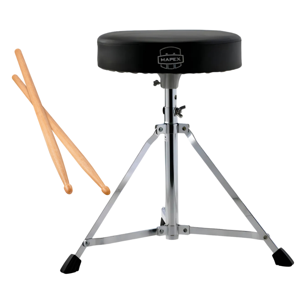 Banco de Bateria Mapex T400 Assento Redondo Regulável com Brinde Baquetas