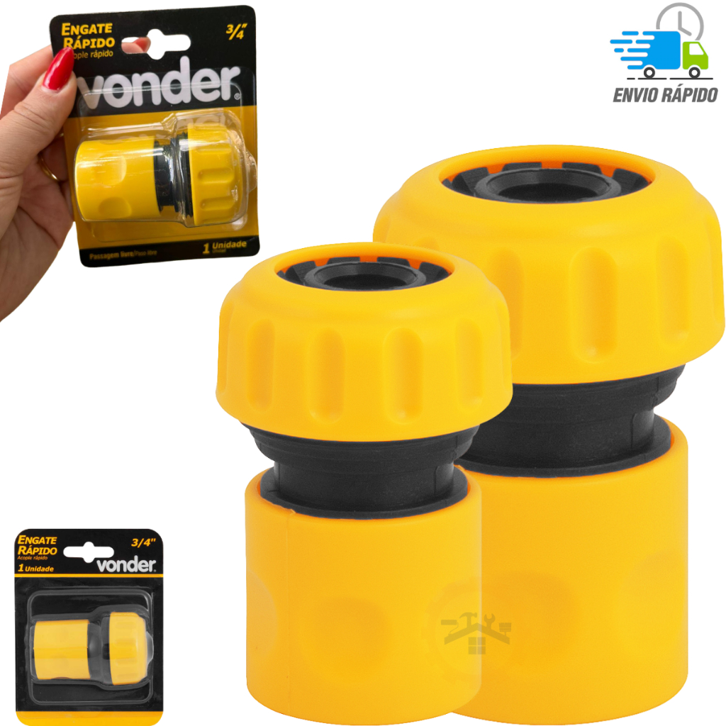 2 Conector Emenda P/ Mangueira Com Engate Rápido 3/4 Vonder Amarelo- passagem livre