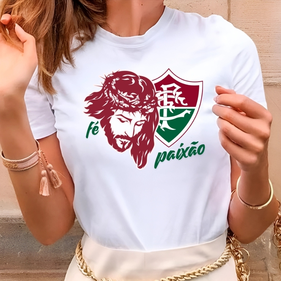 Camiseta Do Fluminense Feminina Jesus Cristo / Camisa T shirt Fluzao