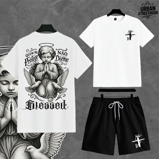 Kit Camiseta Masculina Algodão 30.1  e Short Tactel com Elastano Conjunto Streetwea ANJO 07 em Oferta na Shopee