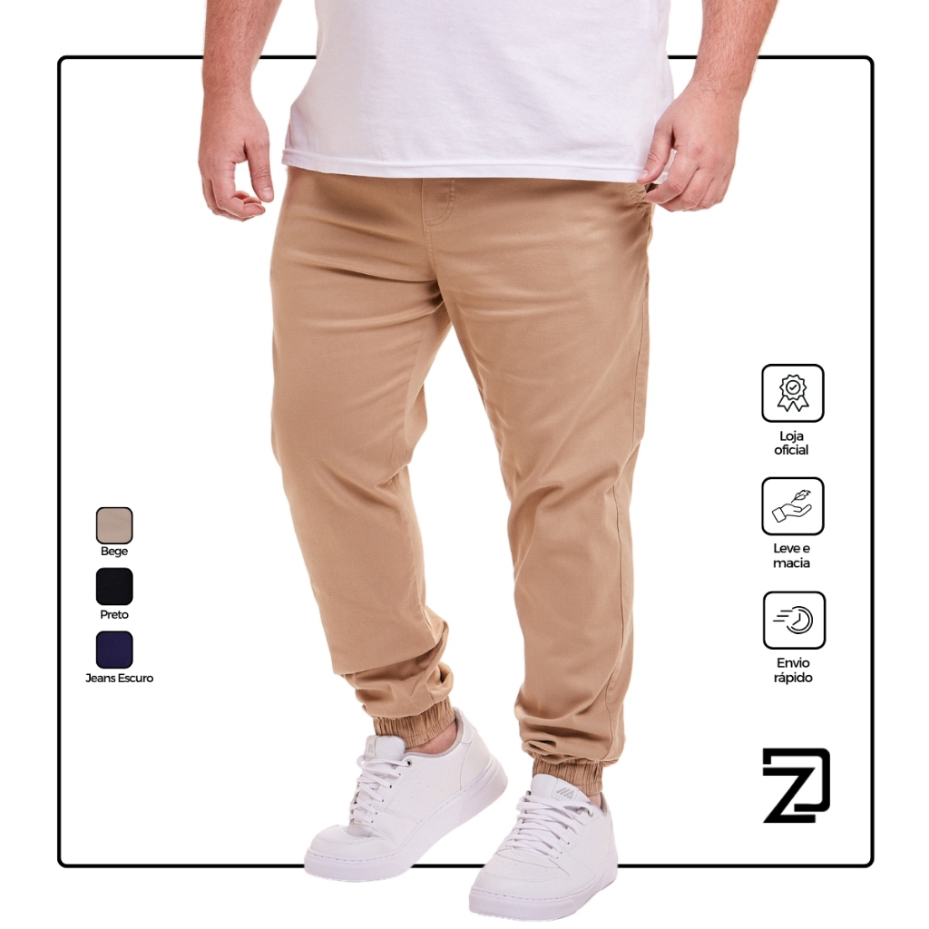 Calça Jogger Sarja Jeans Masculina Plus Size em Oferta na Shopee