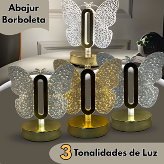 Luminaria Abajur LED Formato Borboleta 3 Tonalidades de Luz com Botão Touch, Bateria 5V e Cabo USB Bivolt em Oferta na Shopee