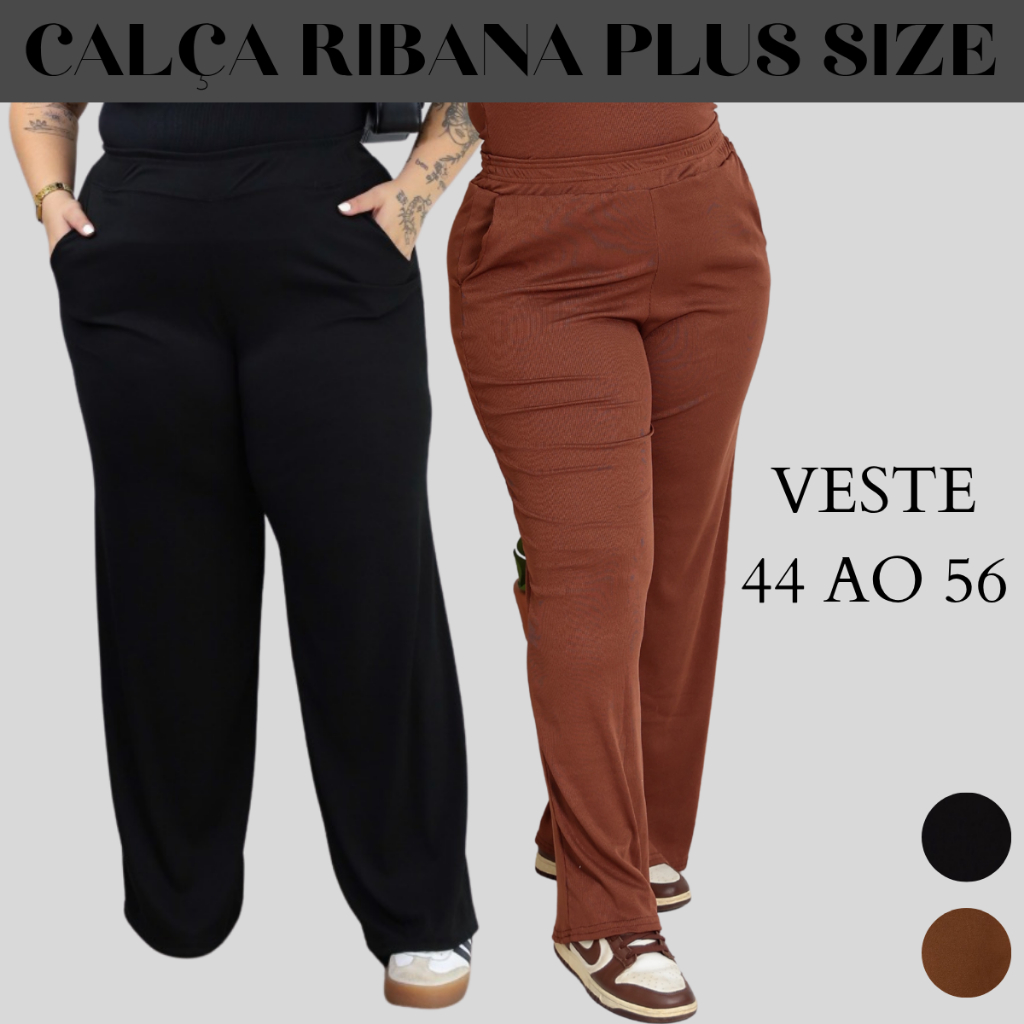 Calça Plus size Pantalona Feminina Cintura Alta Wide Leg Calça Flare curve curve tamanhos grande