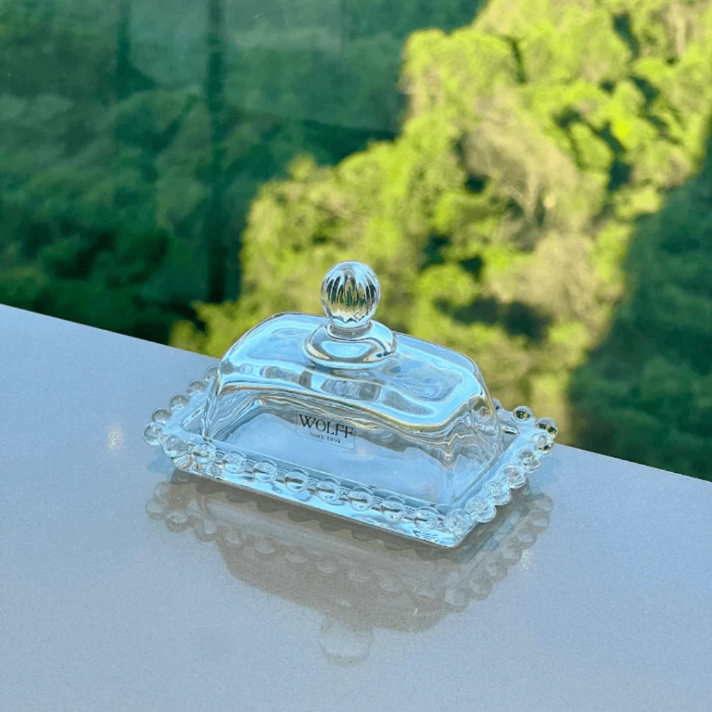 Manteigueira Cristal Pearl Bolinha 11x7cm – Pequena e Sofisticada