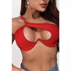 Cropped Top Aro em V Decotado Frente Única Moda Blogueira Livia