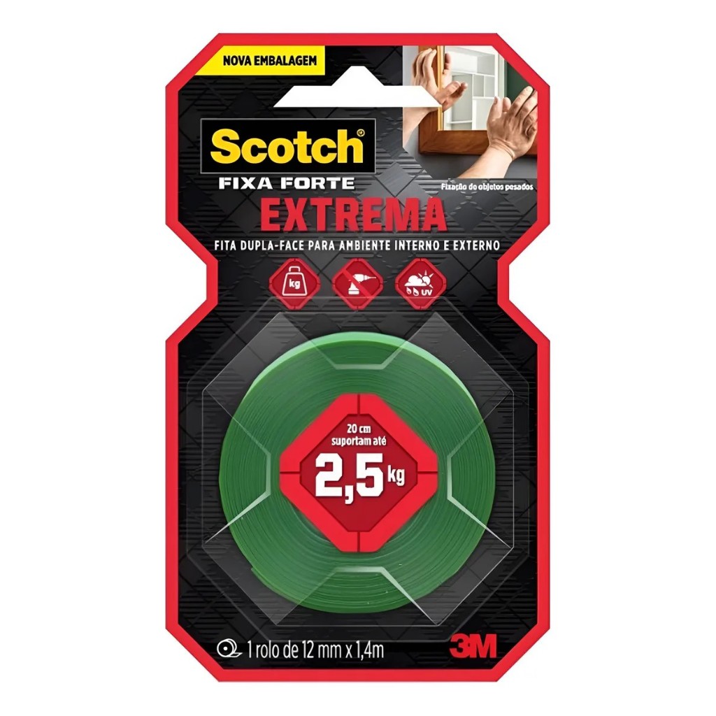 FITA DUPLA FACE FIXA FORTE EXTREME 12MMX2M SCOTCH em Oferta na Shopee