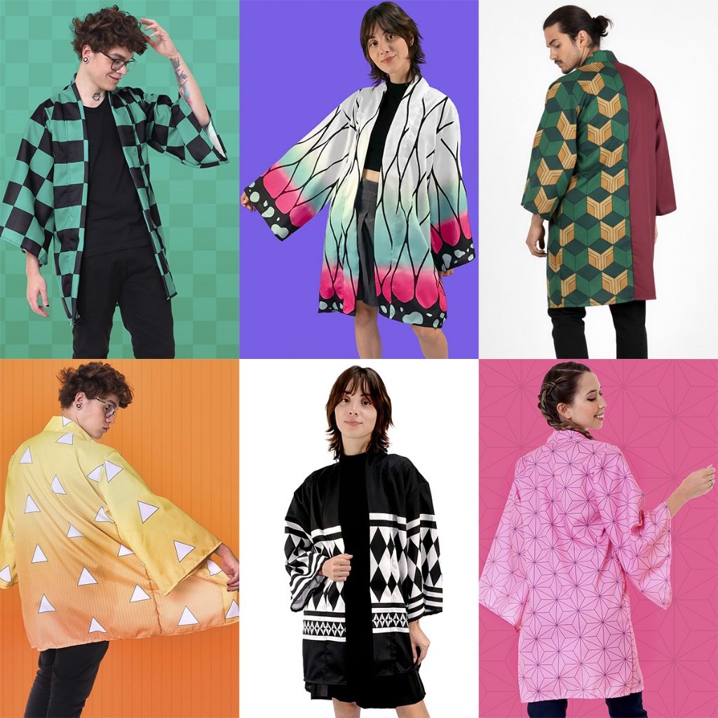Kimono Manto Demon Slayer Tanjiro Anime Kimetsu no Yaiba Cosplay Fantasia Halloween Haori Capa