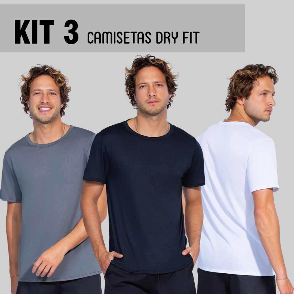 Kit 3 Camisetas Dry Fit Masculina Esportiva Treino Academia Corrida Confortável Secagem Rápida