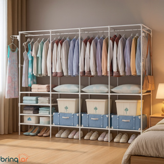 Guarda Roupa Roupeiro Portátil Organizador Armário com Arara de Roupa Cabideiro de Casal Desmontável em Oferta na Shopee