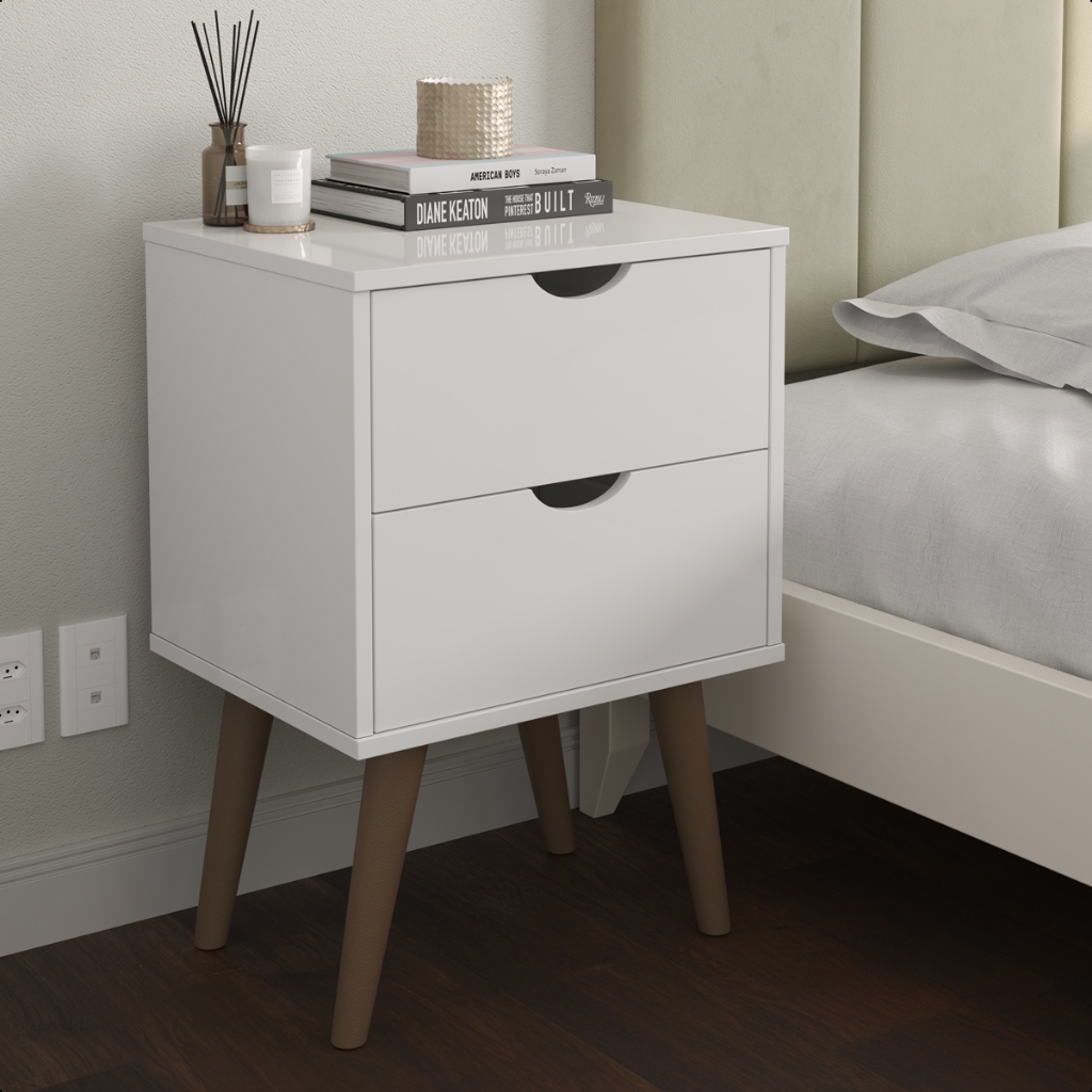 Mesa De Cabeceira Madri Pés Palito Retro 2 Gaveta Várias Cores