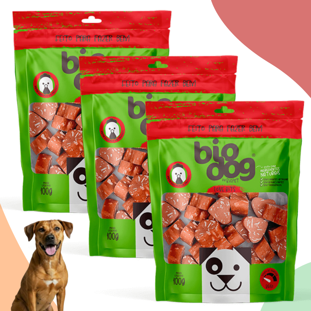 3x Petisco Bio Dog Love Bits p/ Cães 100% natural 100g