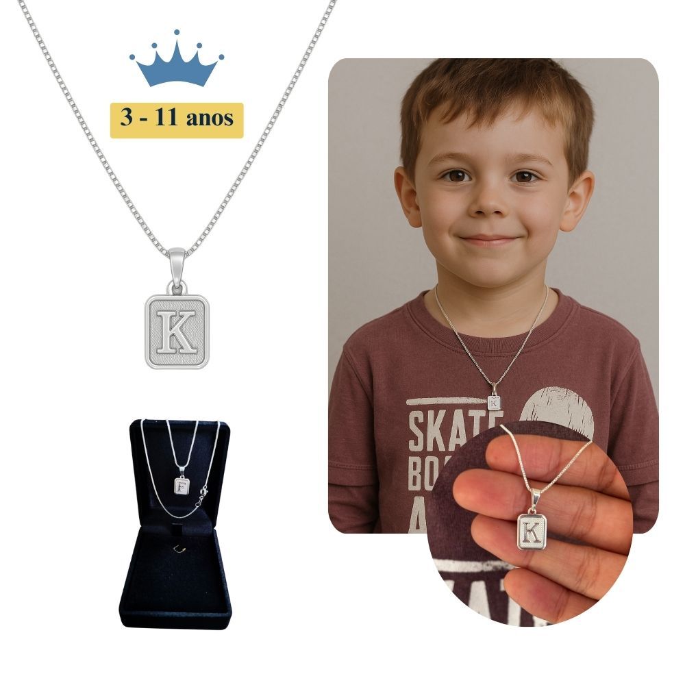 Corrente Infantil Criança Masculino Banhado A Prata 925 + Pingente Letra em Oferta na Shopee