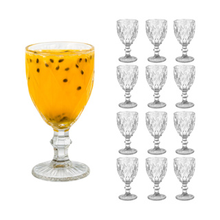 Jogo De 12 Taças De Vidro Diamond Transparente Cristal 340Ml em Oferta na Shopee