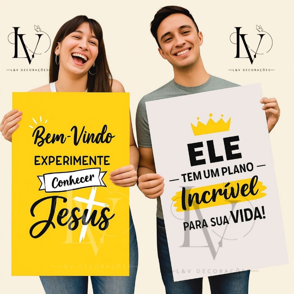 Kit 2 Placas Decorativas Religiosas – "Bem-Vindo, Conheça Jesus" + "Ele Tem um Plano Incrível" em Oferta na Shopee