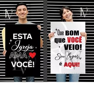 Kit 2 Placas Cristãs Decorativas | "Igreja Ama Você" + "Que Bom Que Você Veio" em Oferta na Shopee